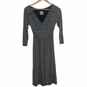 Anthropologie Maeve Black and White Galena V-Neck Botanical Print Midi Dress XS